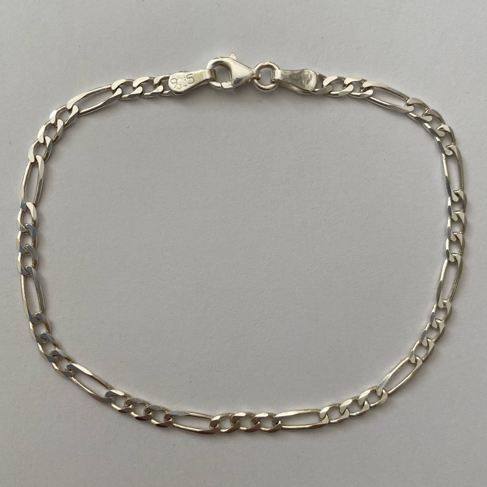 Unisex 925 Silver 3mm bracelet  8.25 inches figaro chain